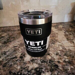 YETI Rambler 16 oz Stackable Tumbler, Stainless Steel Black-New